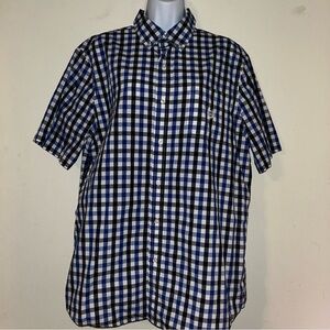 Chaps Men’s Easy Care Blue, Black, and White Checkered Button-Down Shirt